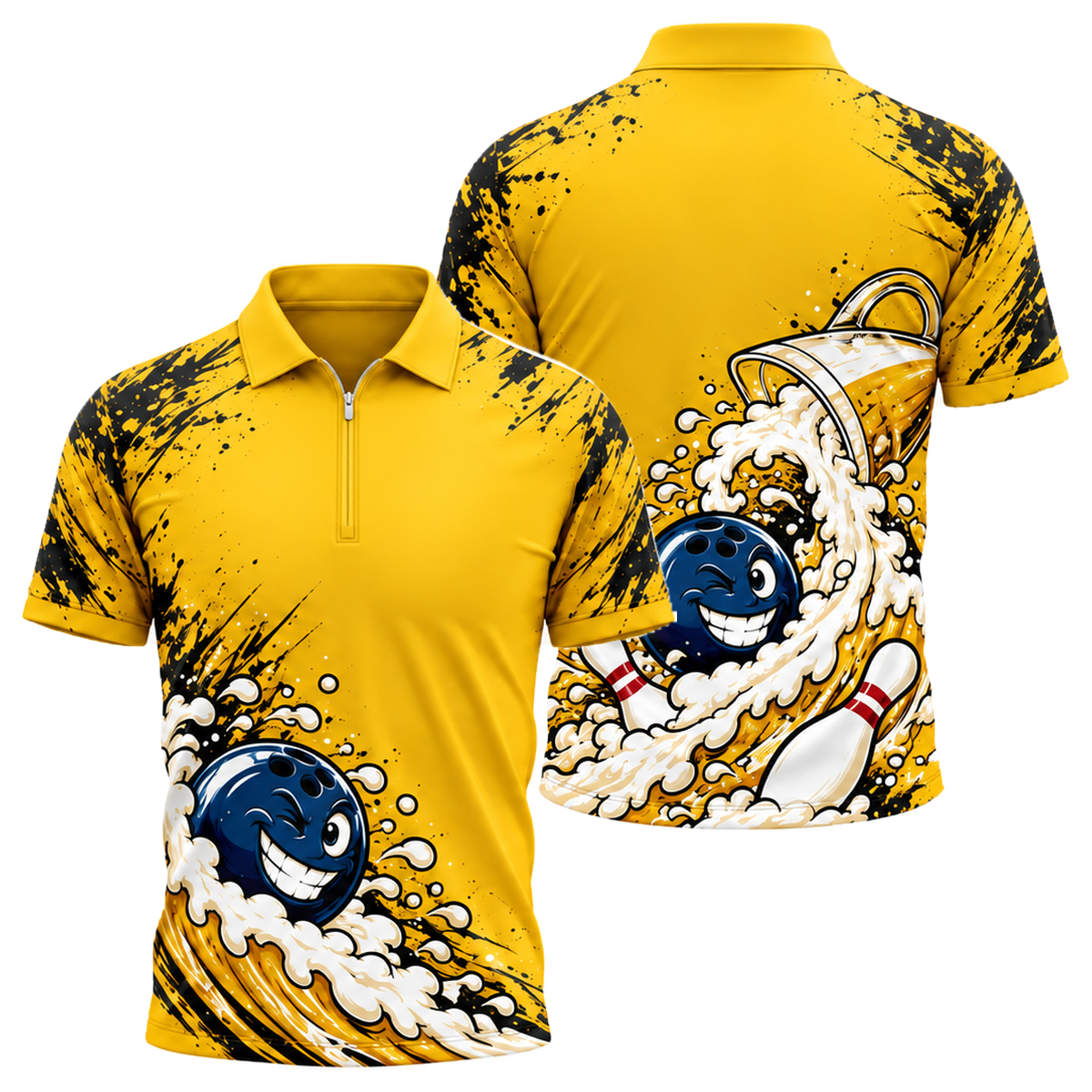 Foam Wave Rider Quarter-Zip Polo in Black & Gold