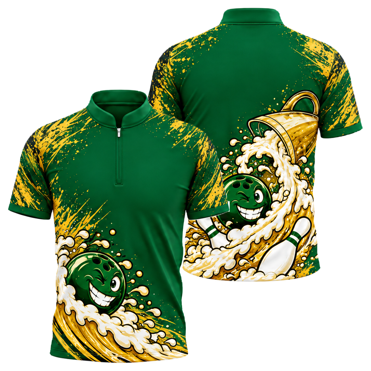 Foam Wave Rider Bowling Jersey in Green & Gold