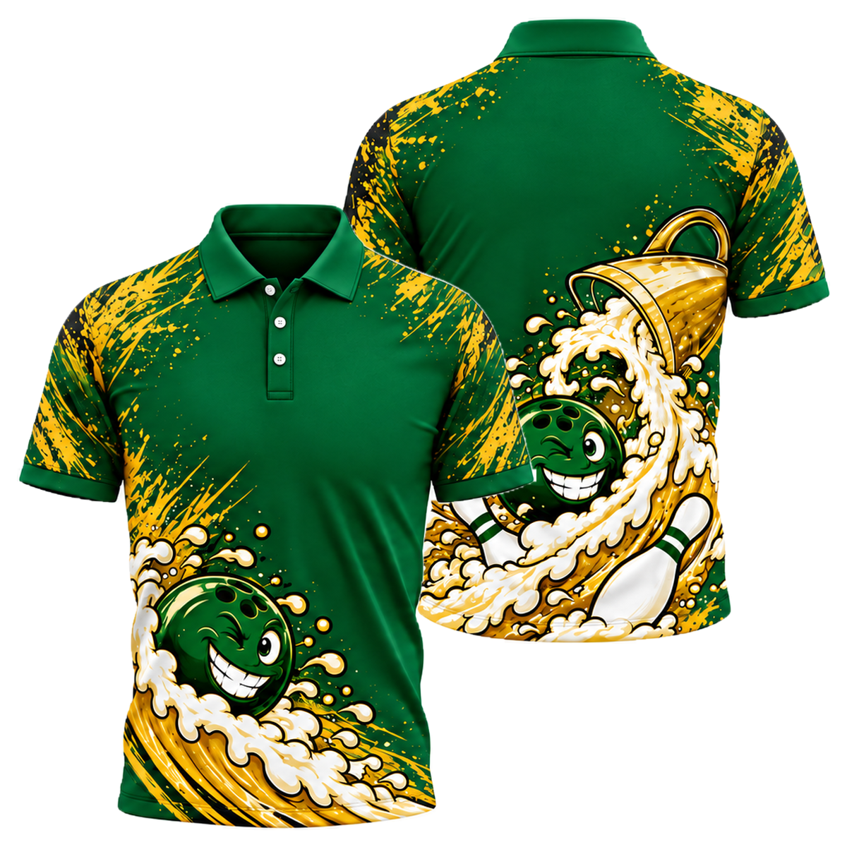Foam Wave Rider Unisex Polo in Green & Gold