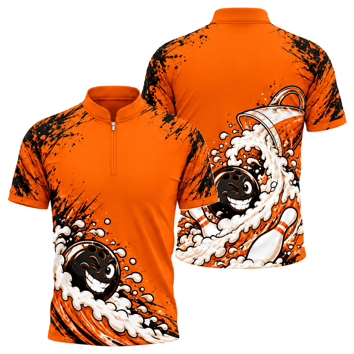 Foam Wave Rider Bowling Jersey in Orange & Black