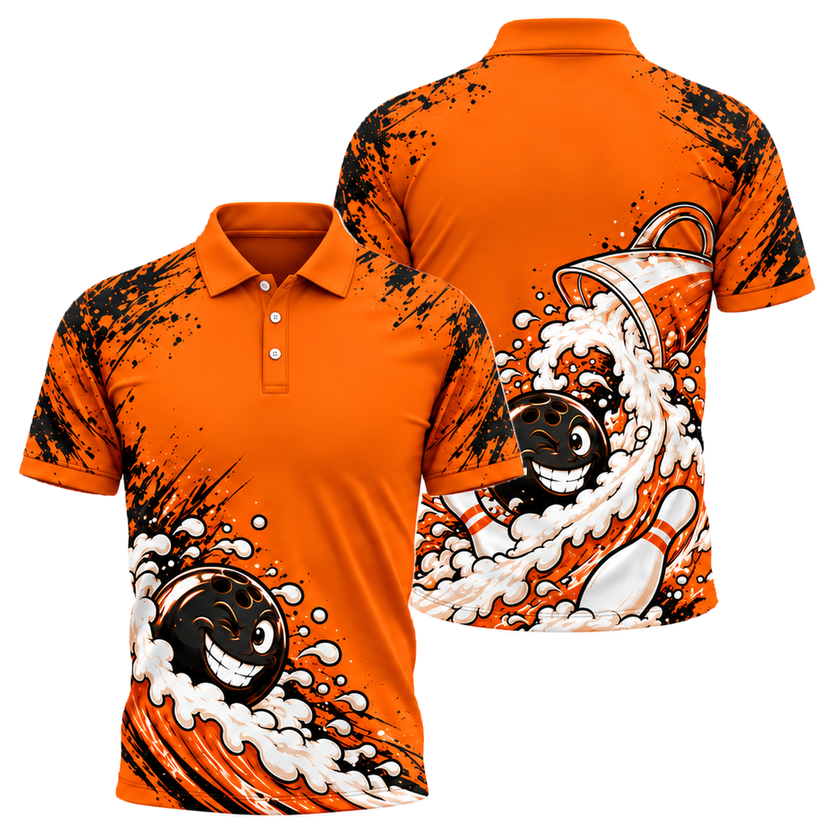 Foam Wave Rider Unisex Polo in Orange & Black