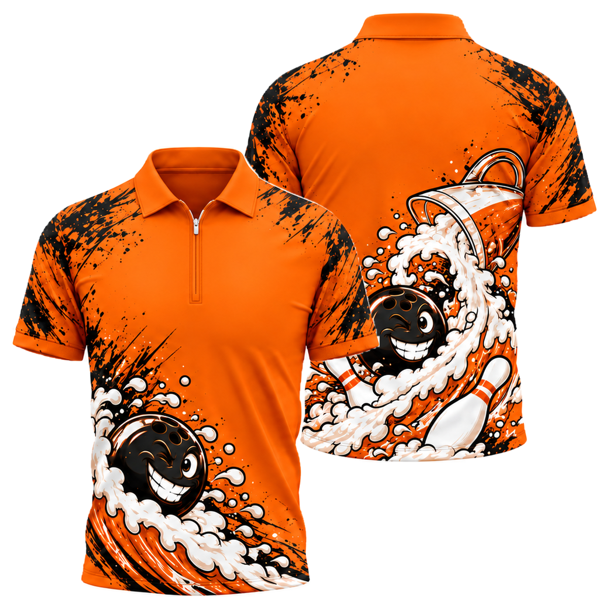 Foam Wave Rider Quarter-Zip Polo in Orange & Black