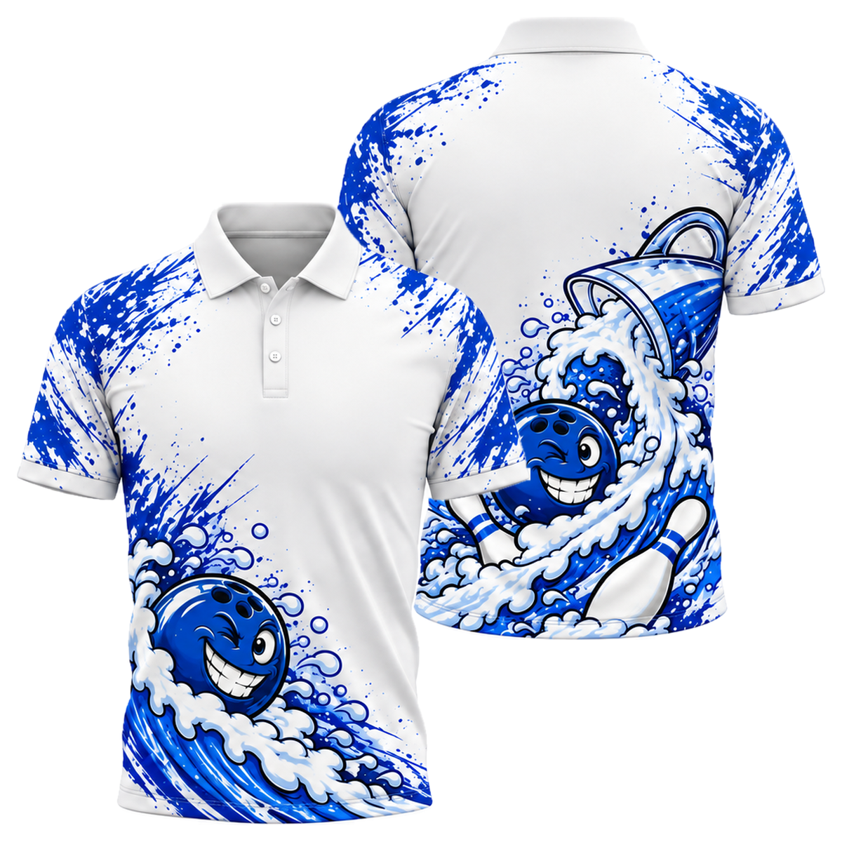 Foam Wave Rider Unisex Polo in Royal & White