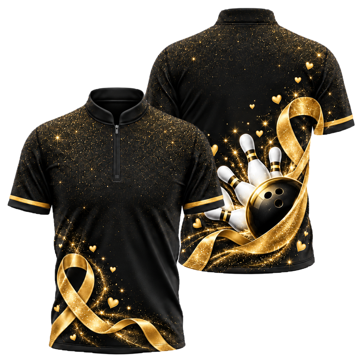 Pink Ribbon Sparkle Bowling Jersey in Black & Gold