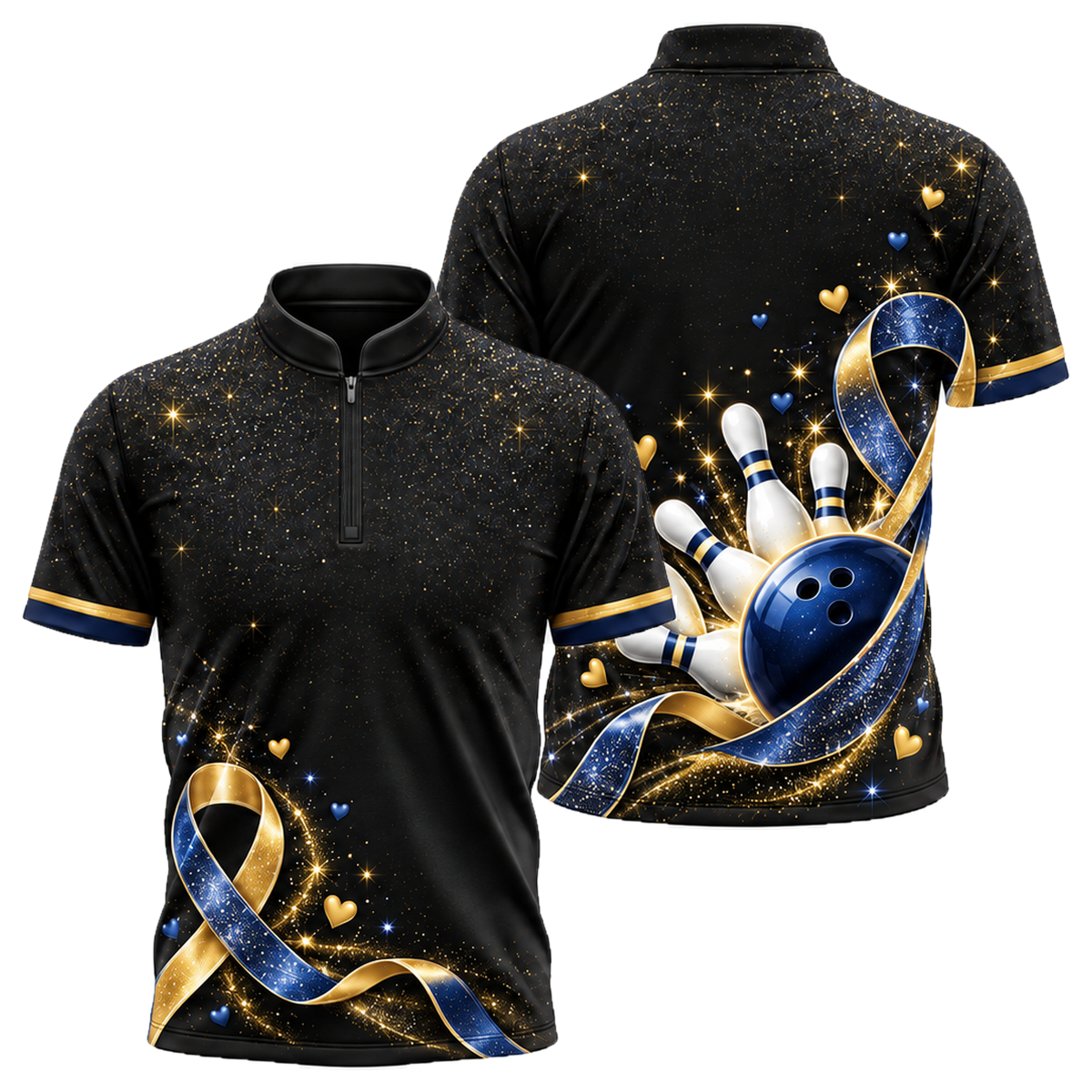 Pink Ribbon Sparkle Bowling Jersey in Navy & Gold