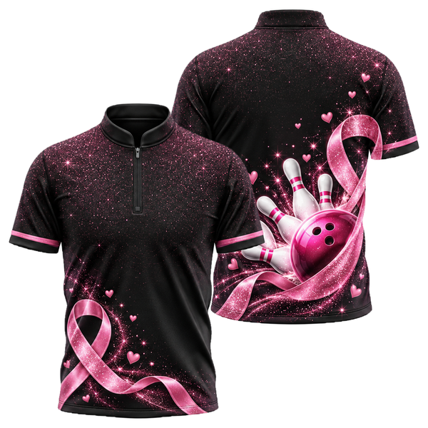 Pink Ribbon Sparkle Bowling Jersey in Pink & Black