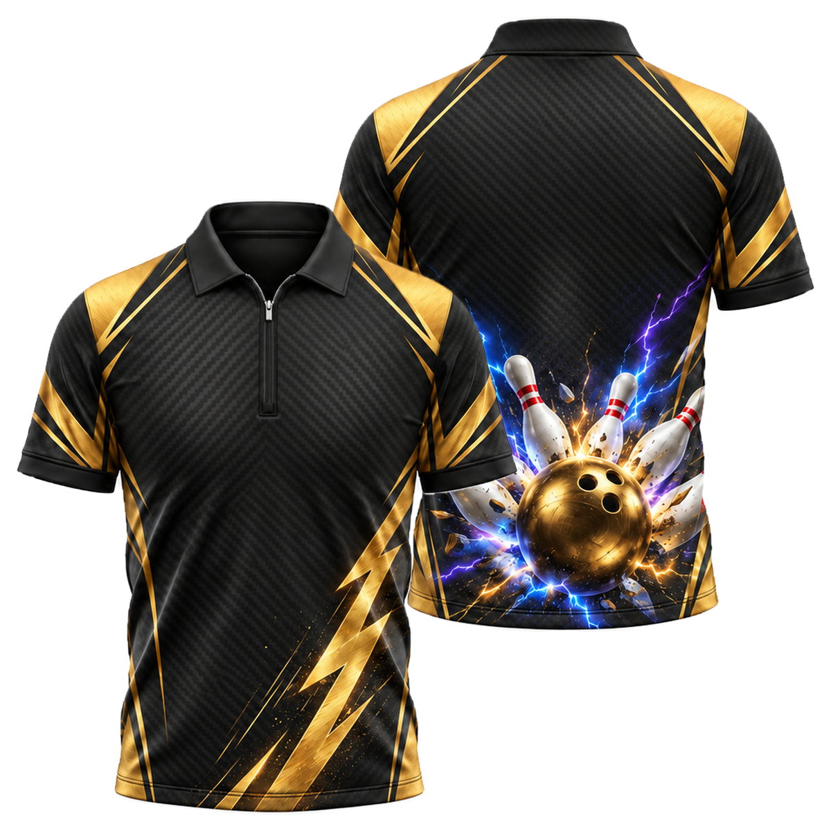 Gold Storm Strike Quarter-Zip Polo in Black & Gold