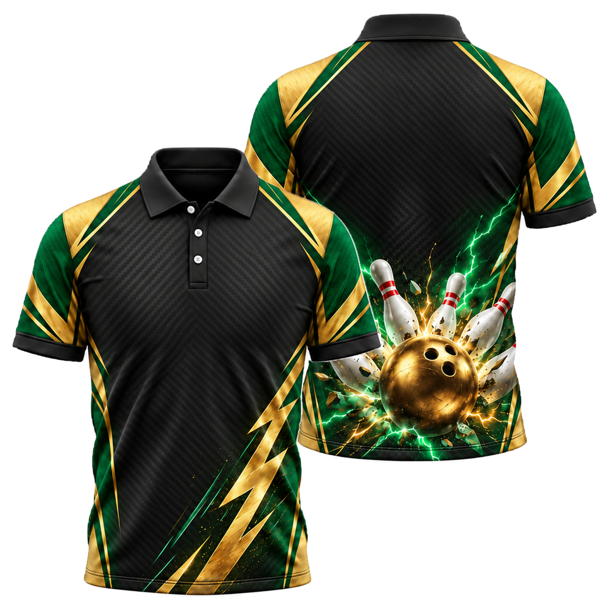Gold Storm Strike Unisex Polo in Green & Gold