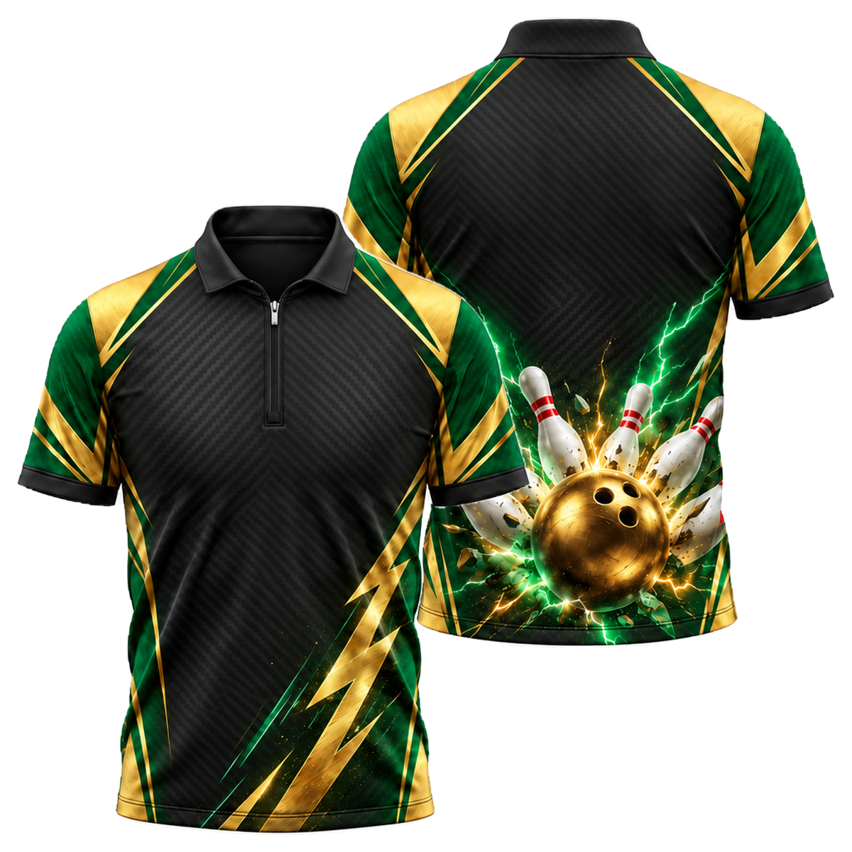 Gold Storm Strike Quarter-Zip Polo in Green & Gold