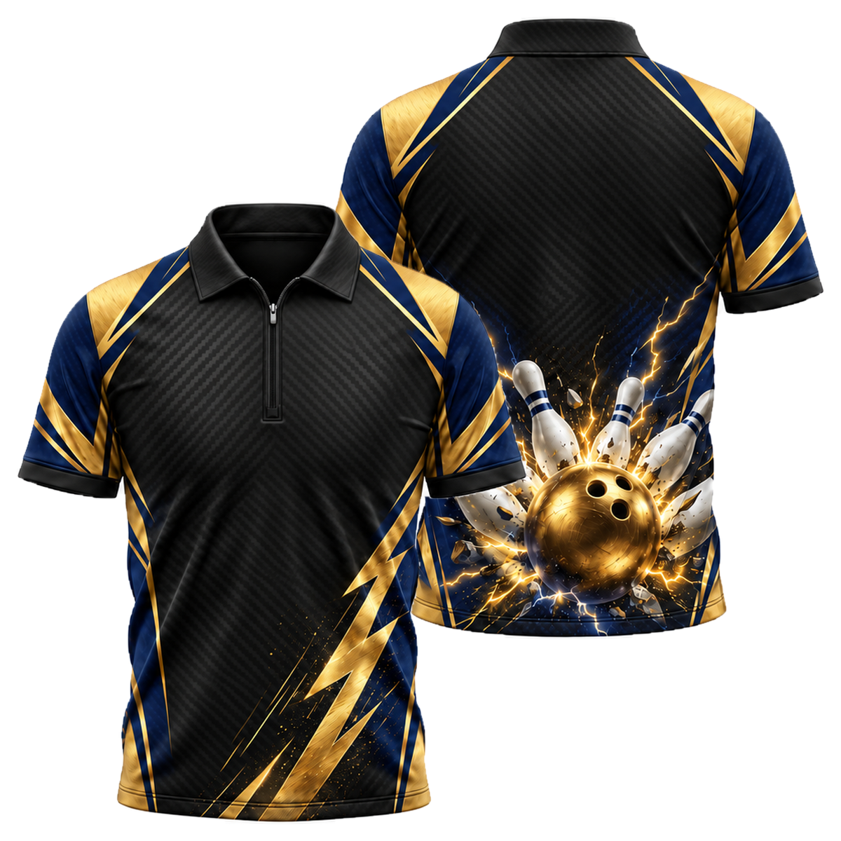 Gold Storm Strike Quarter-Zip Polo in Navy & Gold