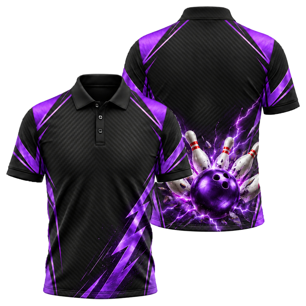 Gold Storm Strike Unisex Polo in Purple & Black