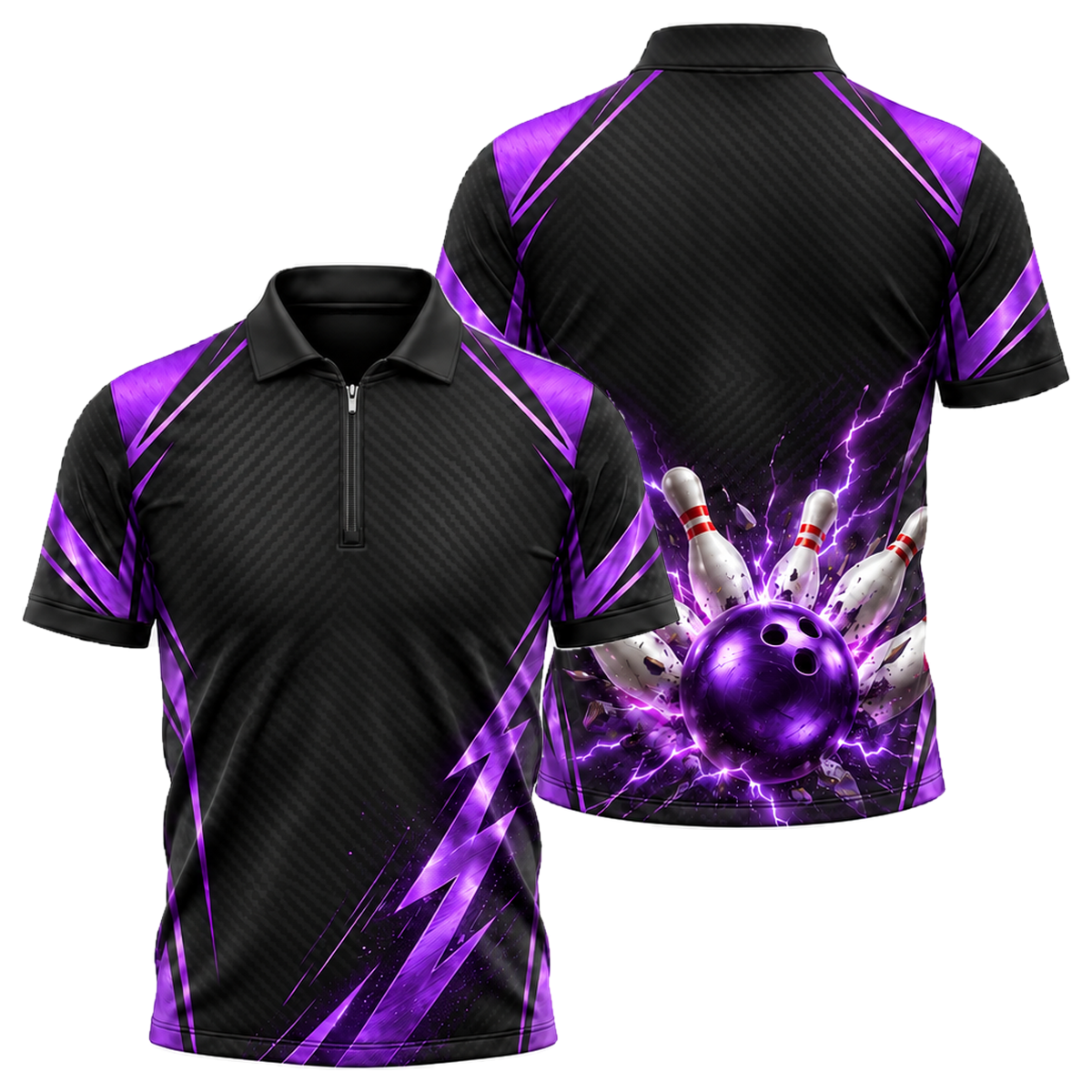 Gold Storm Strike Quarter-Zip Polo in Purple & Black
