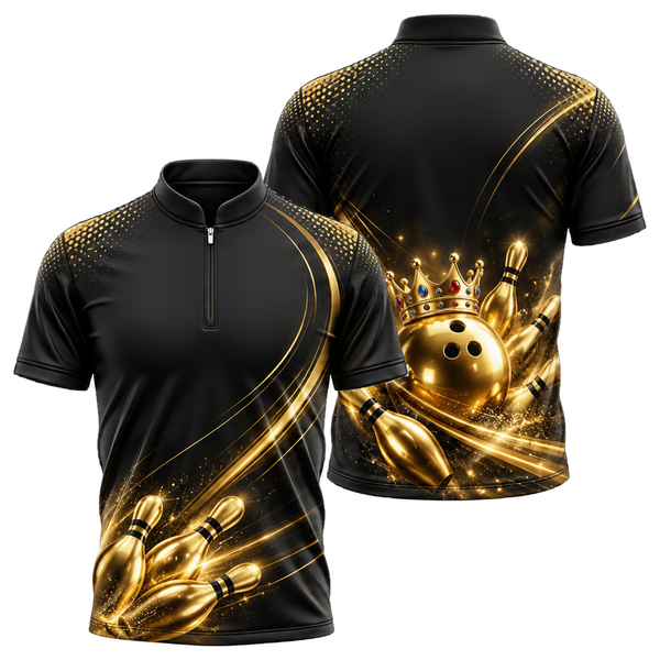 Royal Gold Crown Bowling Jersey in Black & Gold