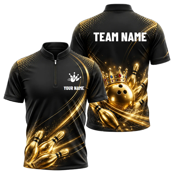 Royal Gold Crown custom bowling shirt personalized with name and team name