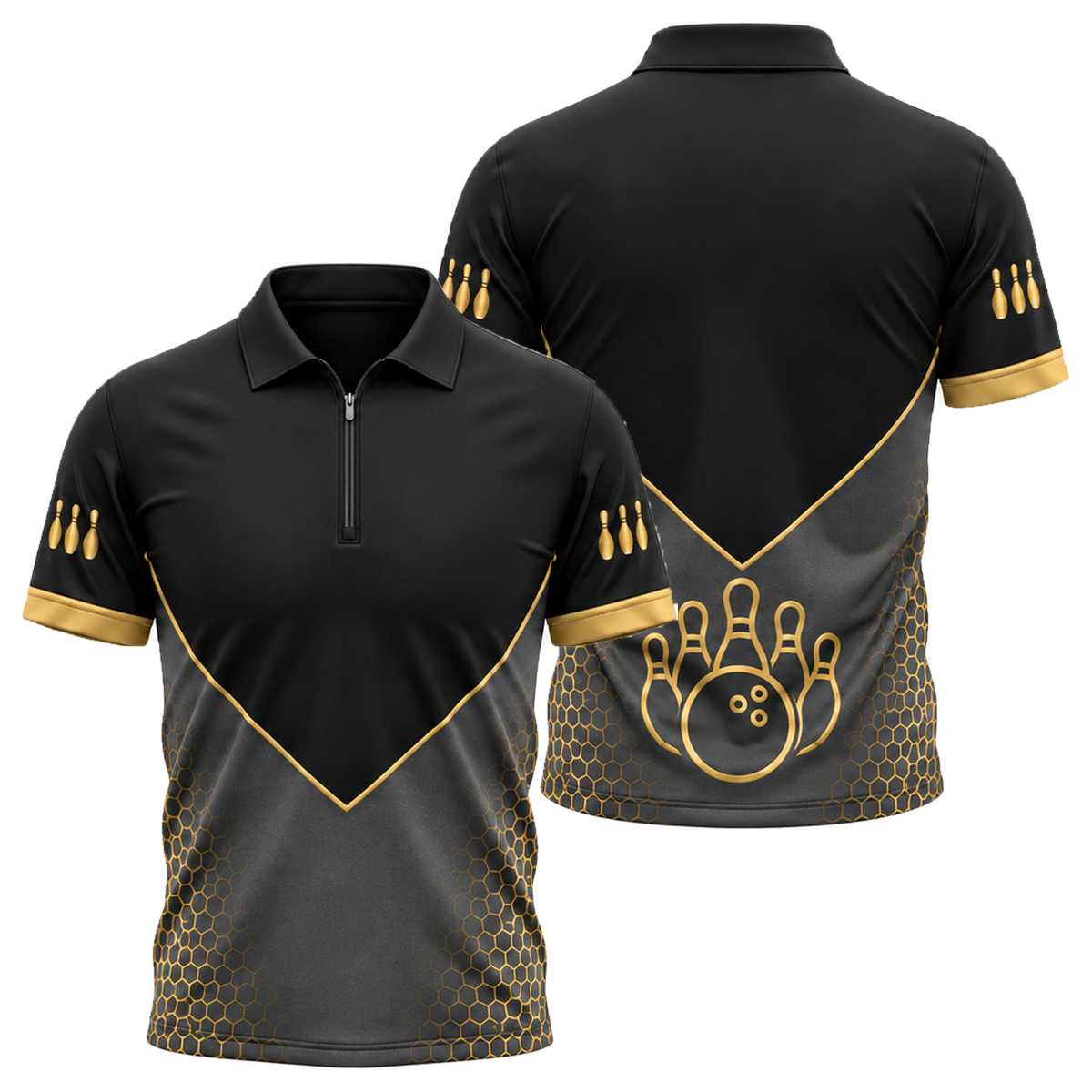 Gold Arena Pro Quarter-Zip Polo in Black & Gold