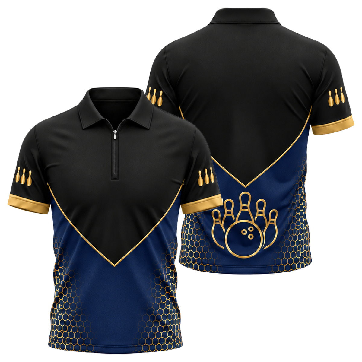 Gold Arena Pro Quarter-Zip Polo in Navy & Gold