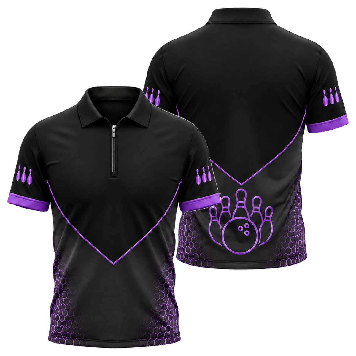 Gold Arena Pro Quarter-Zip Polo in Purple & Black