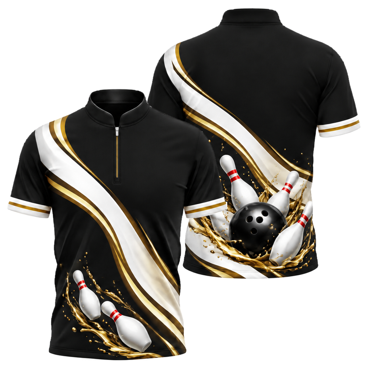 Blue Wave Strike Bowling Jersey in Black & Gold