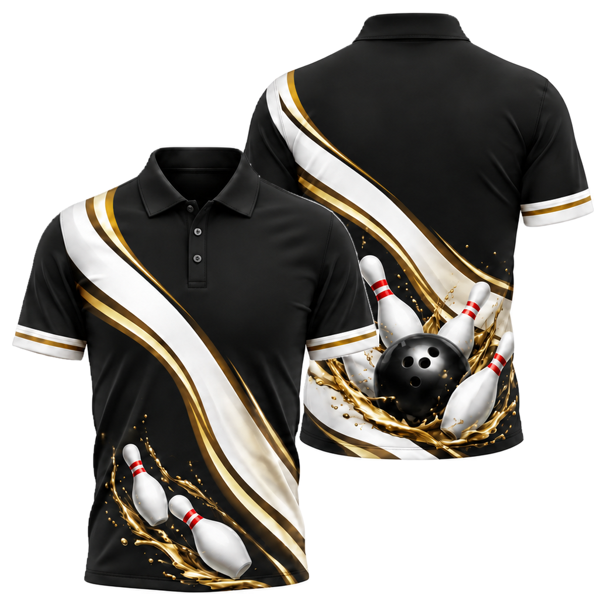Blue Wave Strike Unisex Polo in Black & Gold