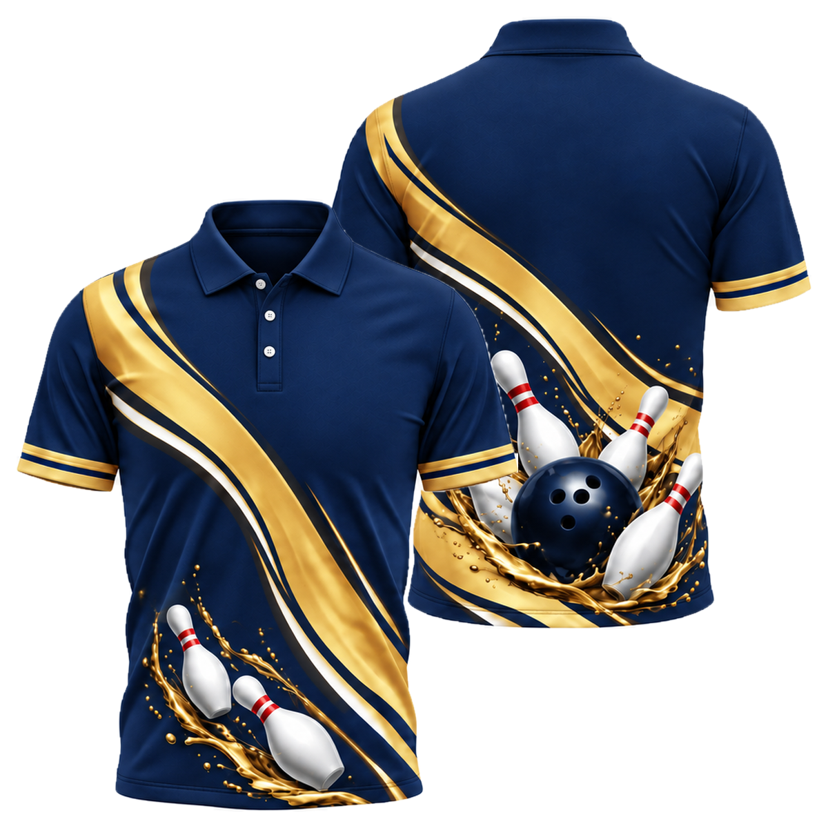 Blue Wave Strike Unisex Polo in Navy & Gold