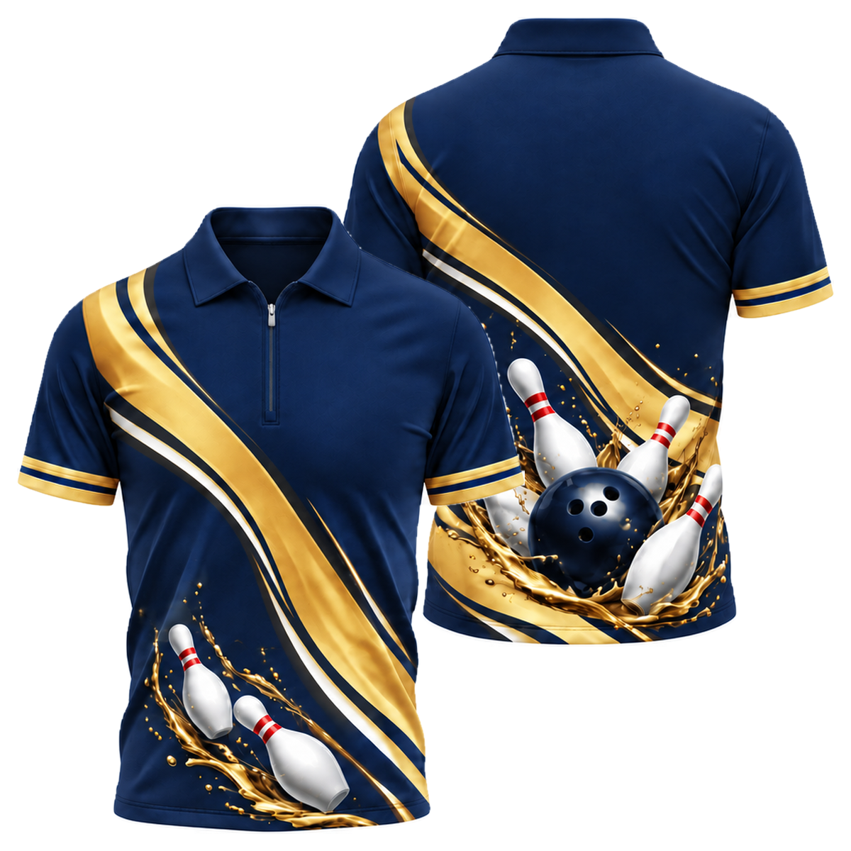 Blue Wave Strike Quarter-Zip Polo in Navy & Gold