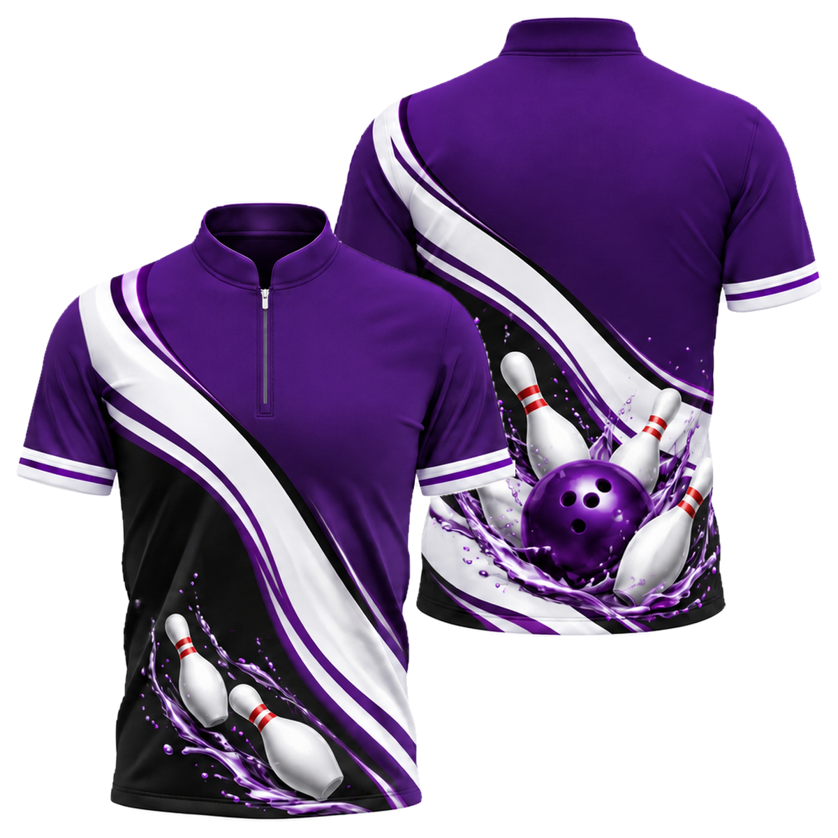 Blue Wave Strike Bowling Jersey in Purple & Black