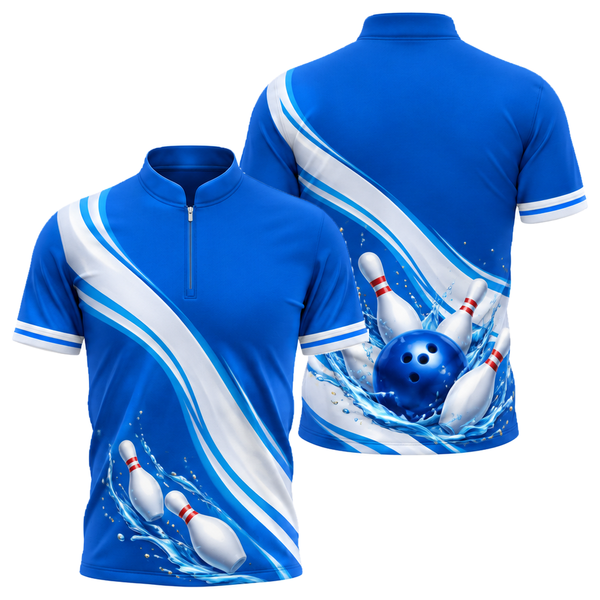 Blue Wave Strike Bowling Jersey in Royal & White