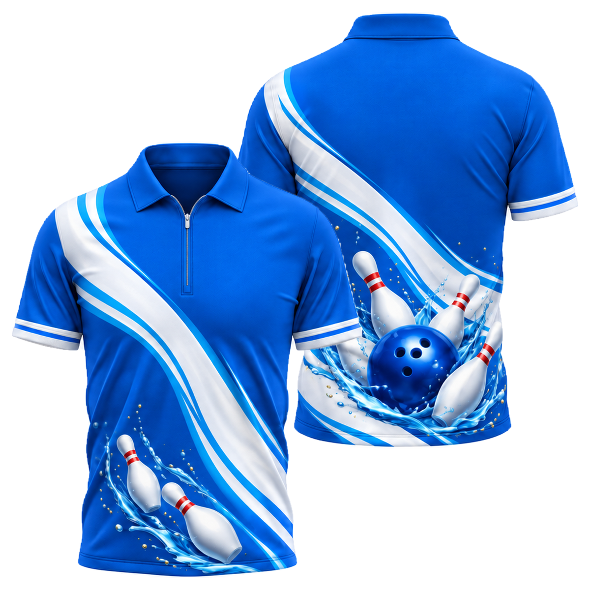 Blue Wave Strike Quarter-Zip Polo in Royal & White