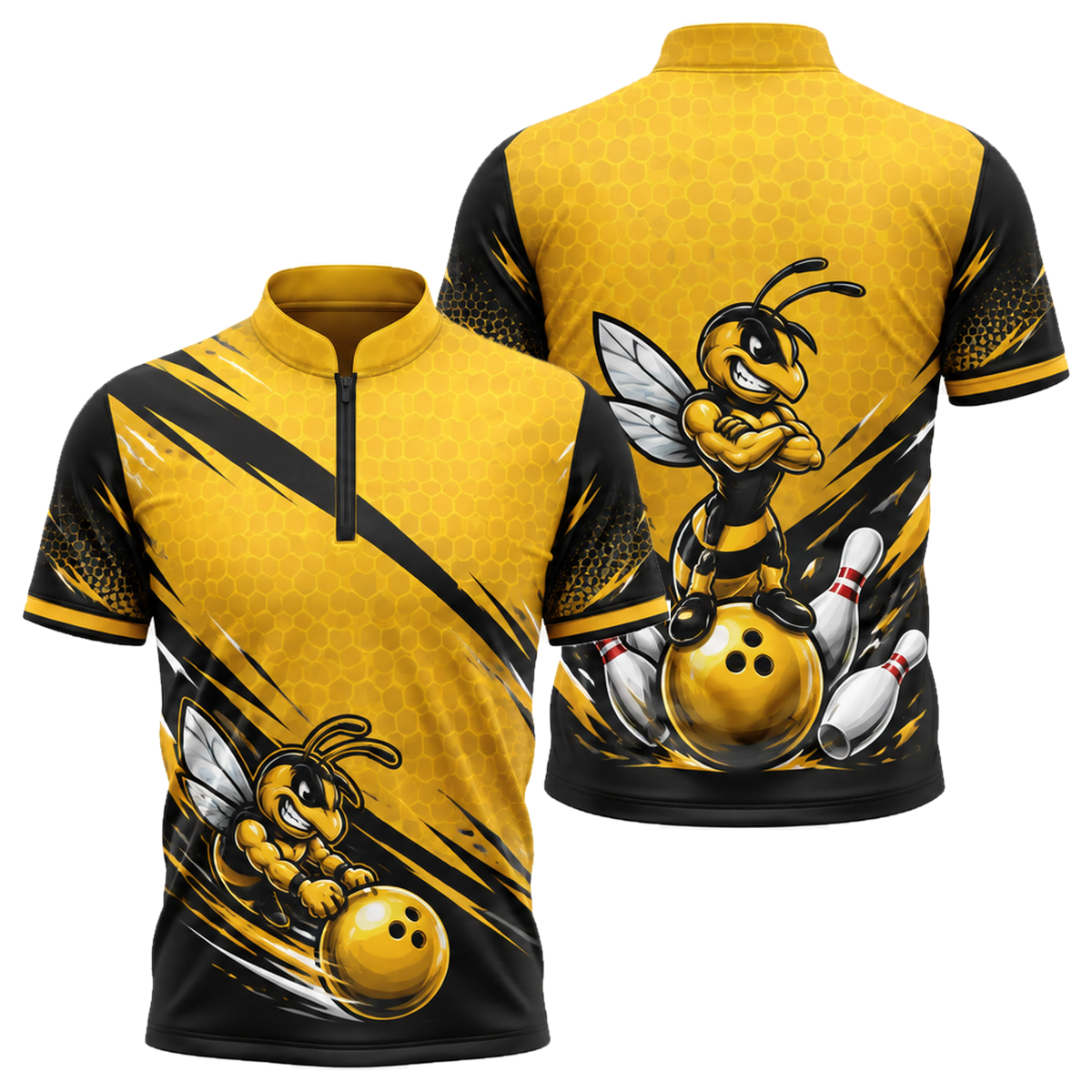 Killer Bee Strike Bowling Jersey in Black & Gold