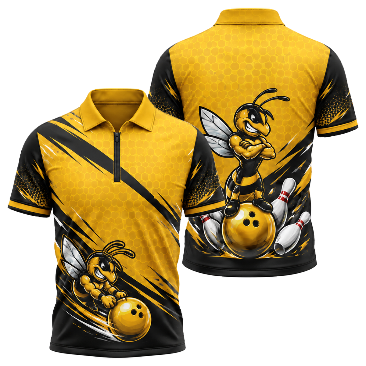 Killer Bee Strike Quarter-Zip Polo in Black & Gold