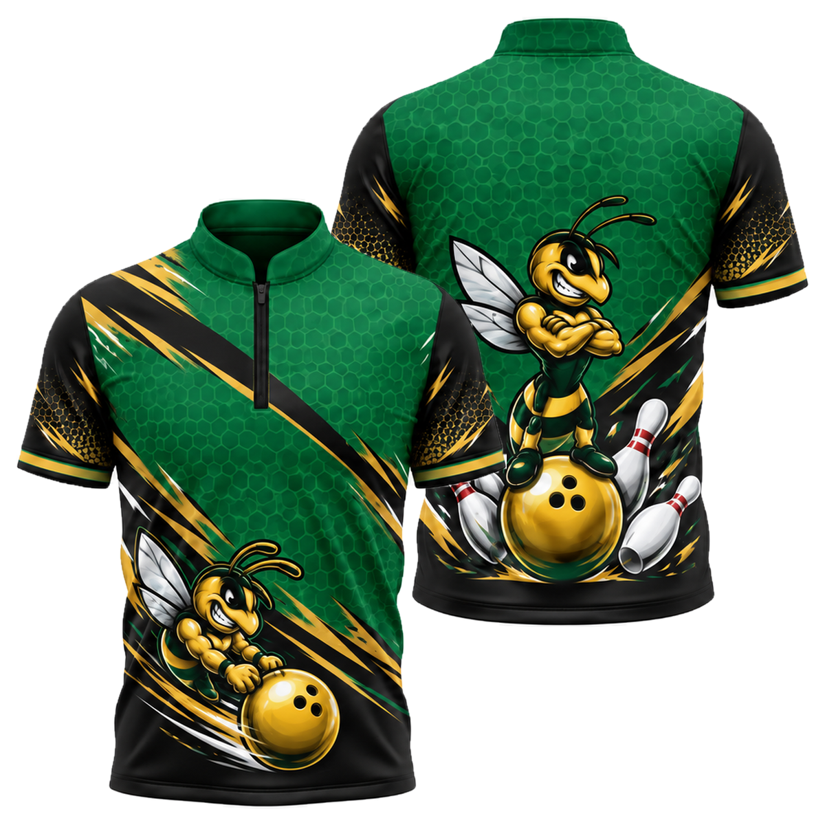 Killer Bee Strike Bowling Jersey in Green & Gold