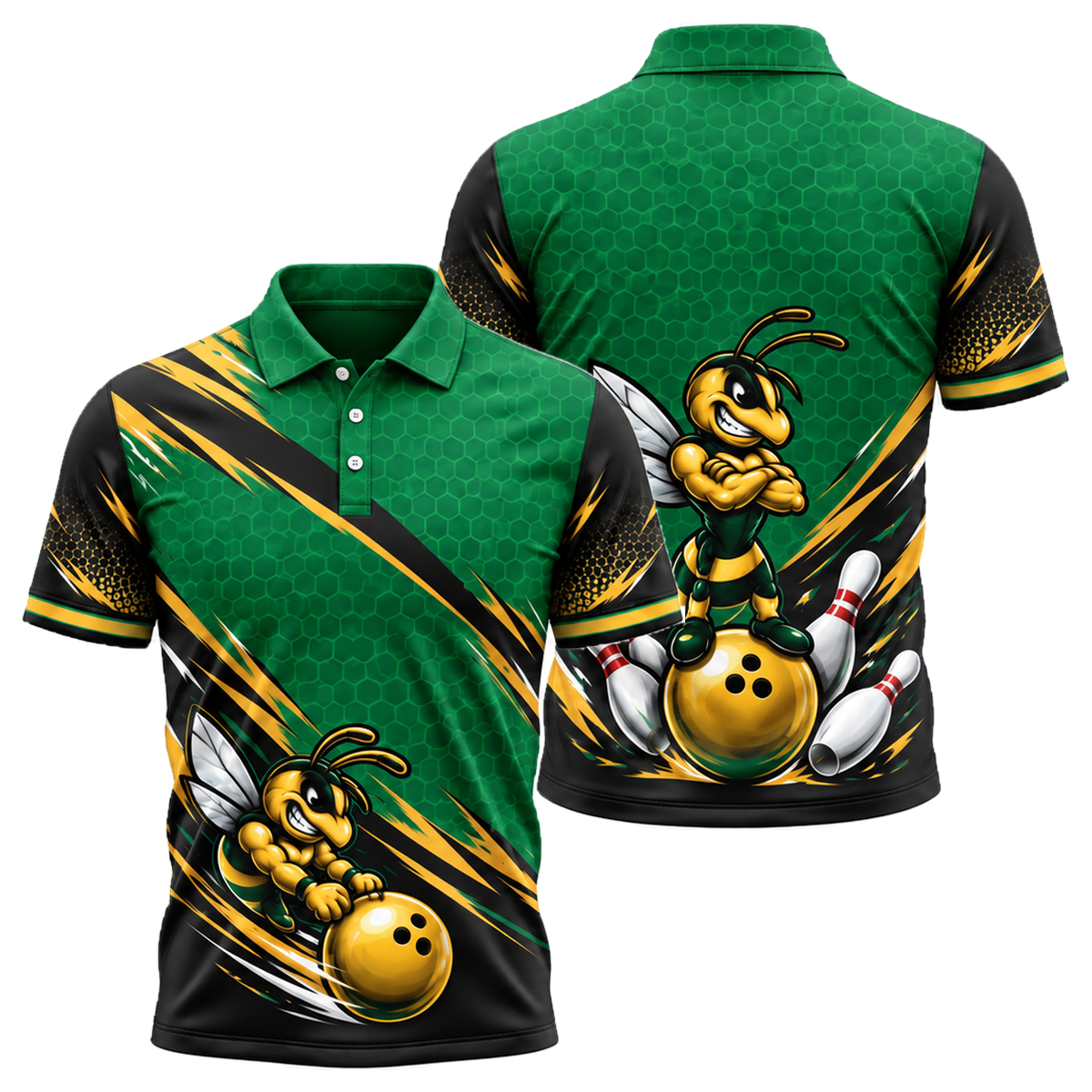 Killer Bee Strike Unisex Polo in Green & Gold