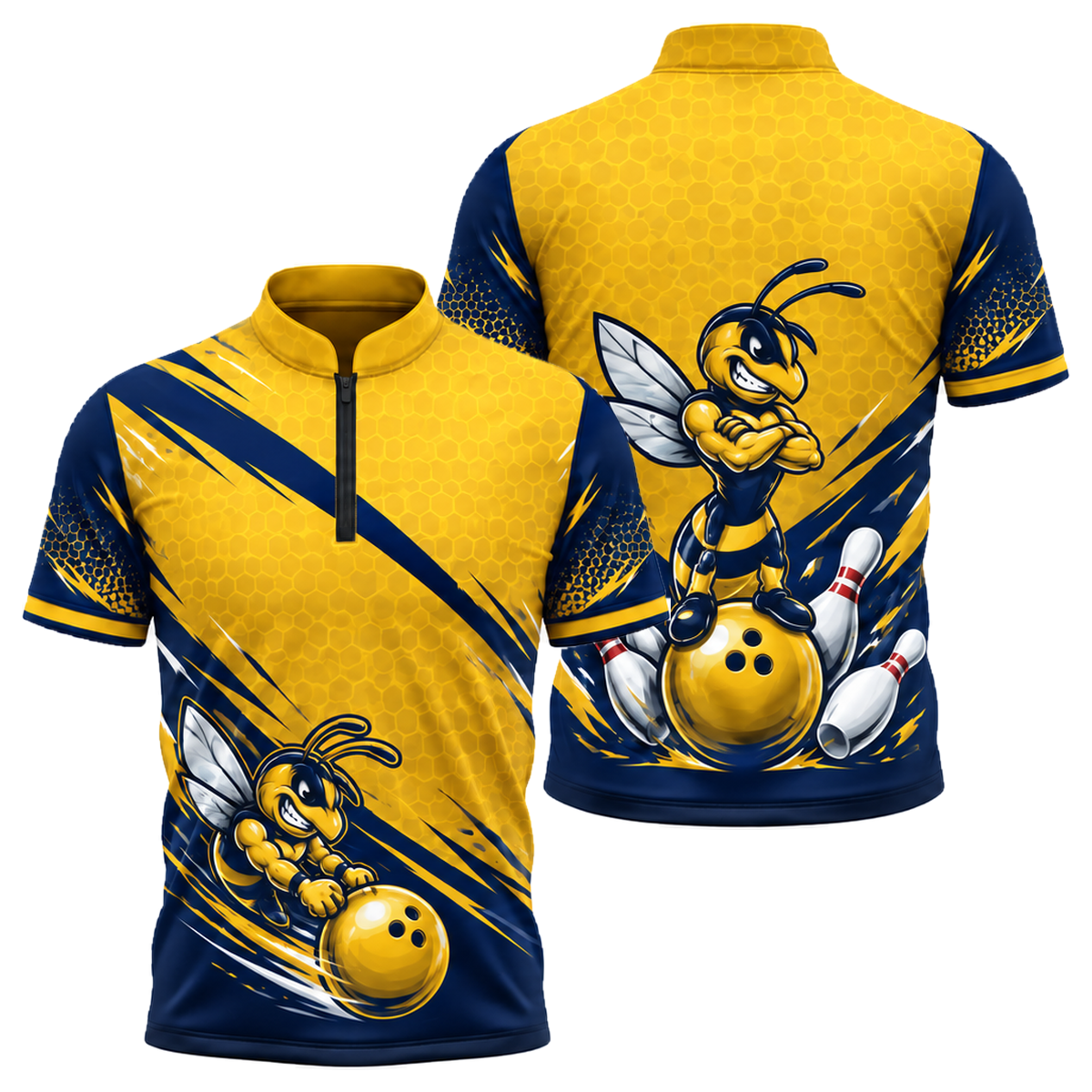 Killer Bee Strike Bowling Jersey in Navy & Gold