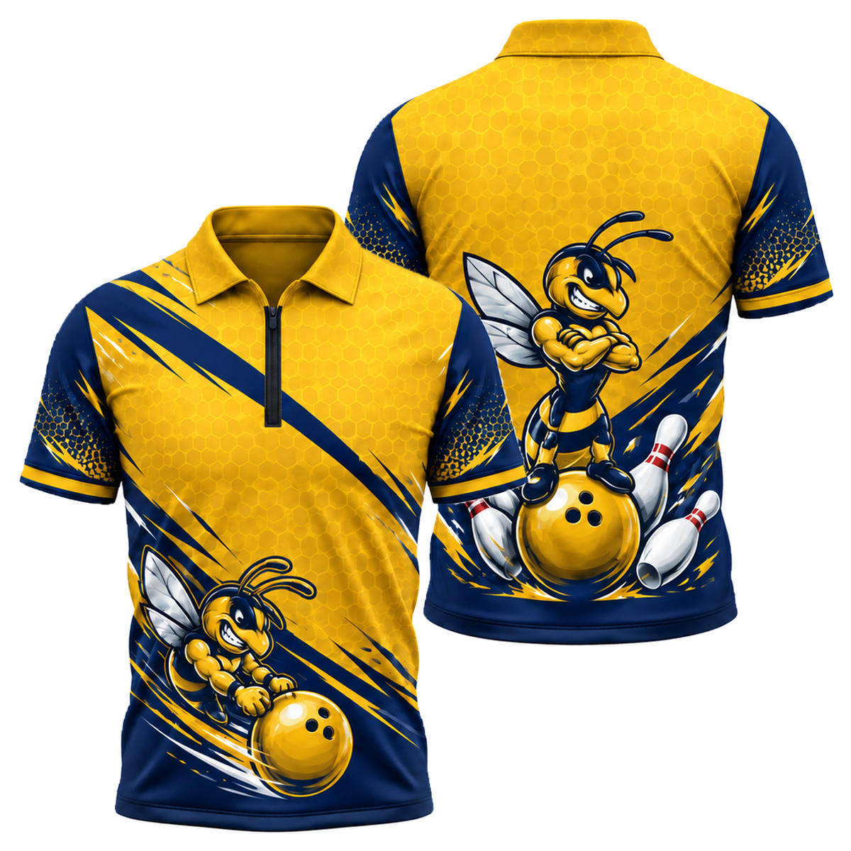 Killer Bee Strike Quarter-Zip Polo in Navy & Gold