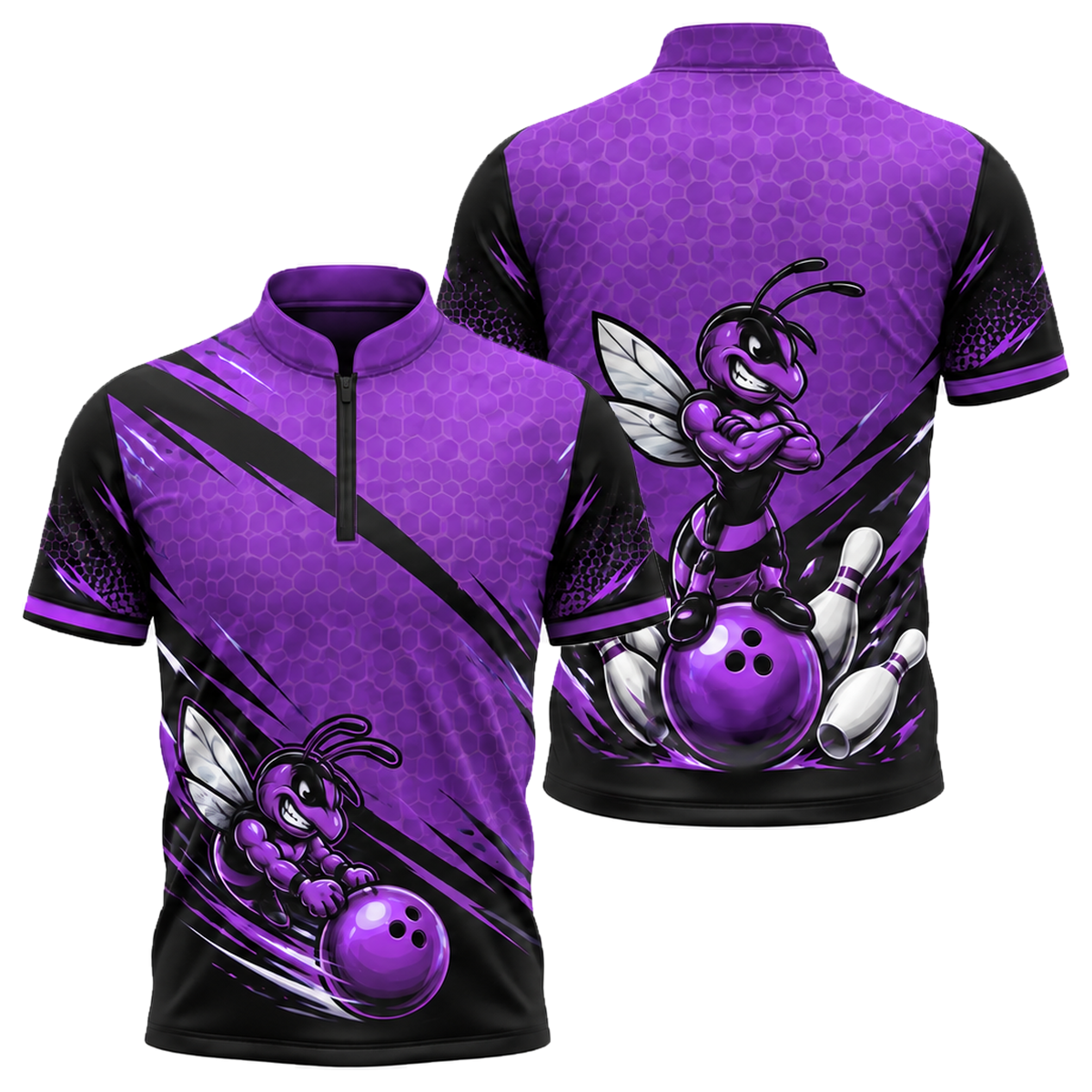 Killer Bee Strike Bowling Jersey in Purple & Black