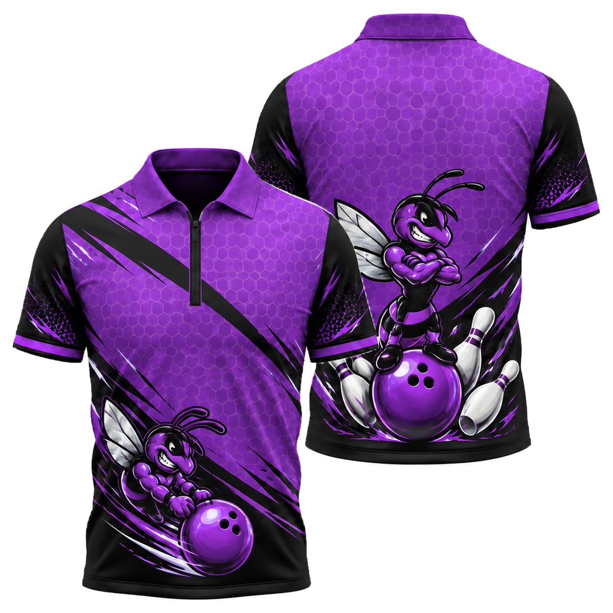Killer Bee Strike Quarter-Zip Polo in Purple & Black