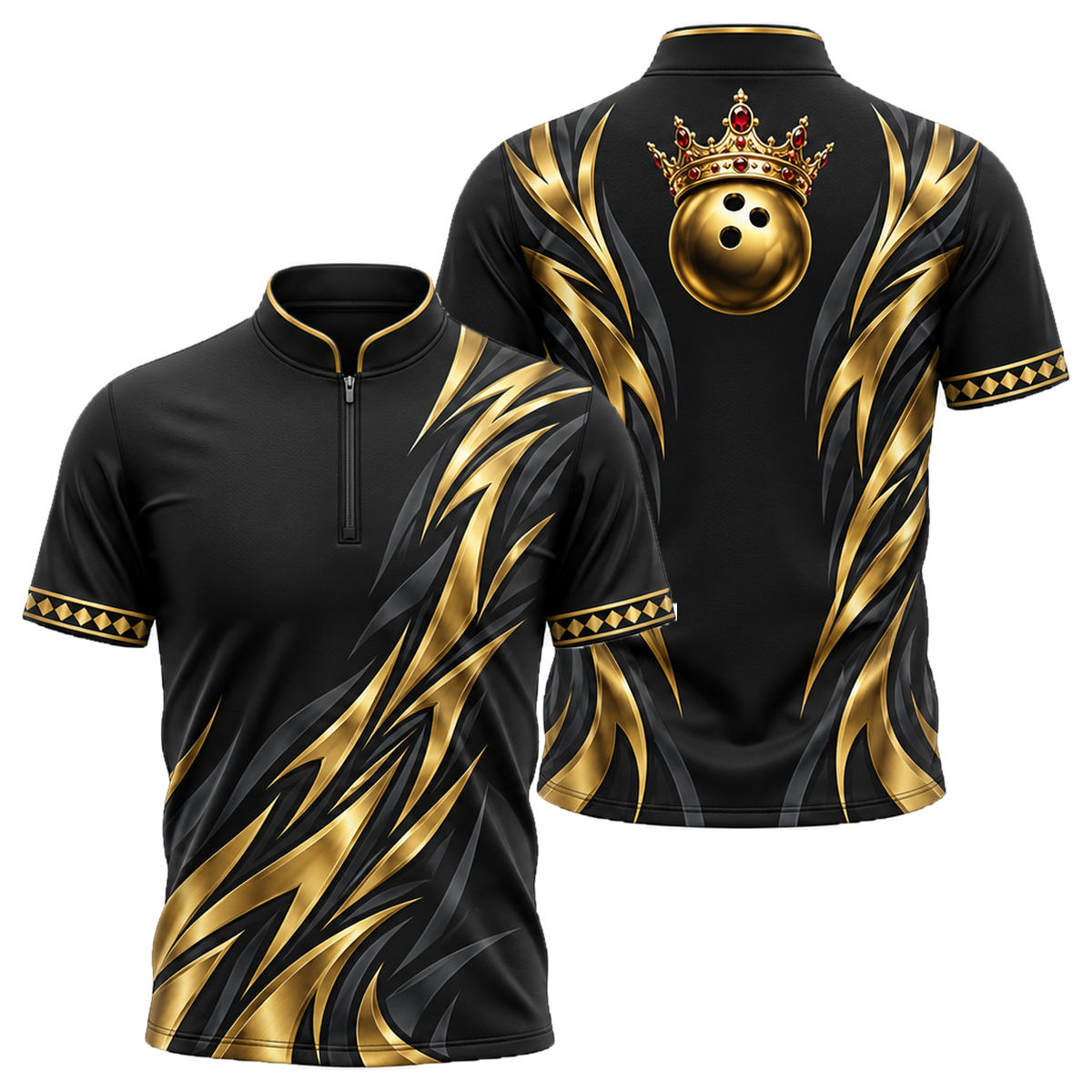 Golden Crown Tribal Bowling Jersey in Black & Gold