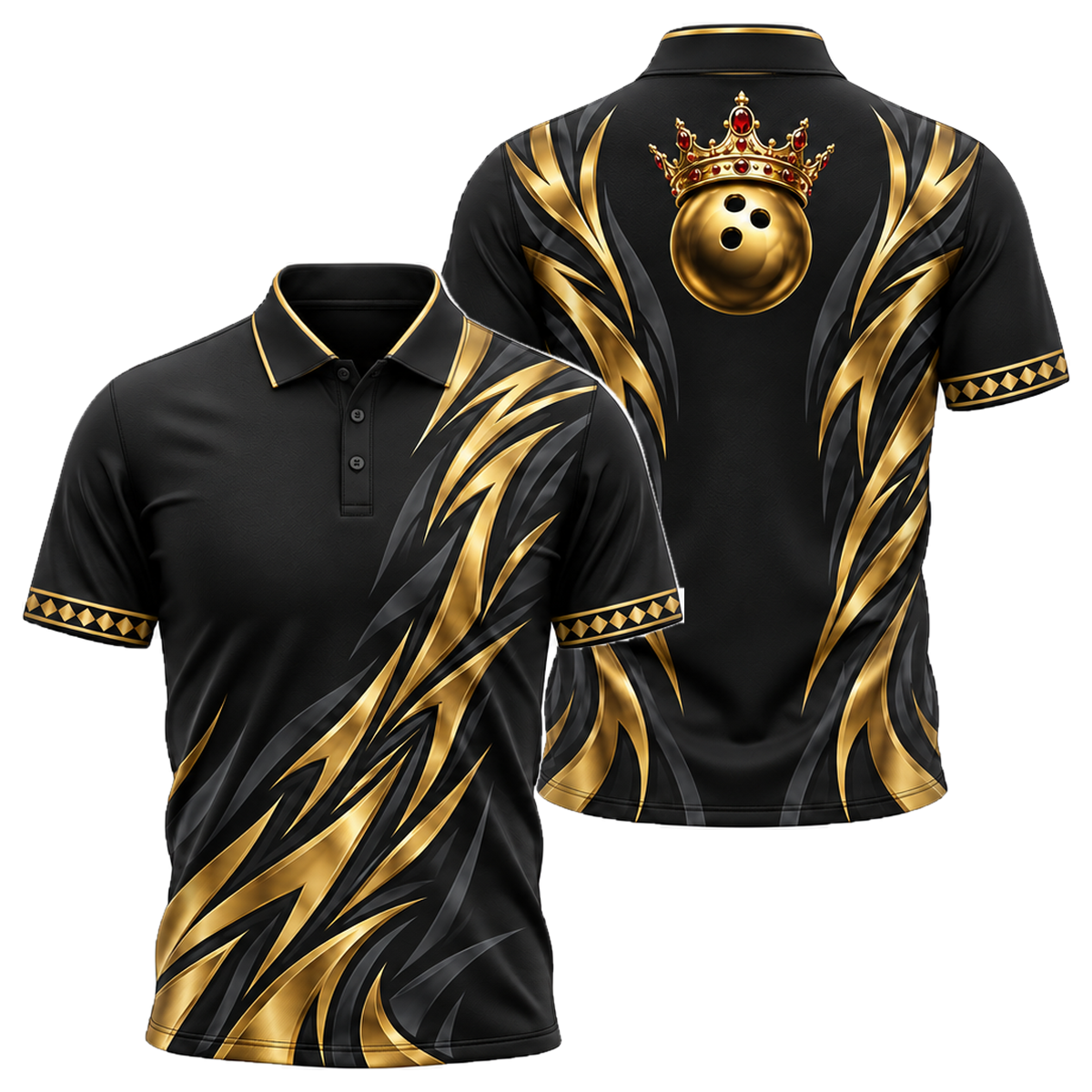 Golden Crown Tribal Unisex Polo in Black & Gold