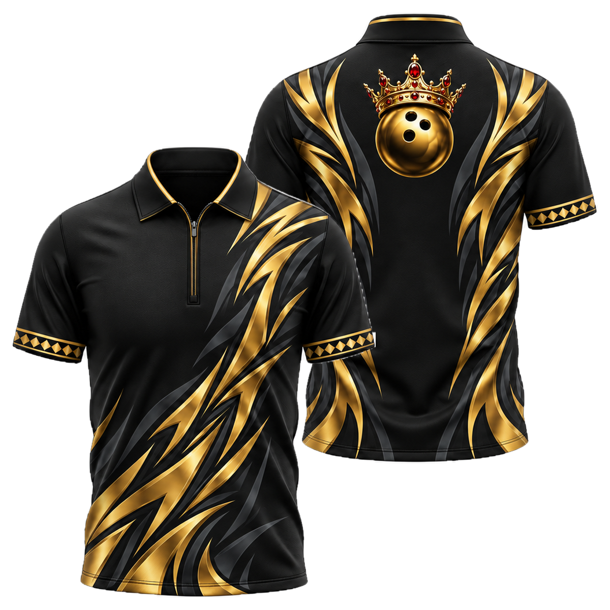 Golden Crown Tribal Quarter-Zip Polo in Black & Gold