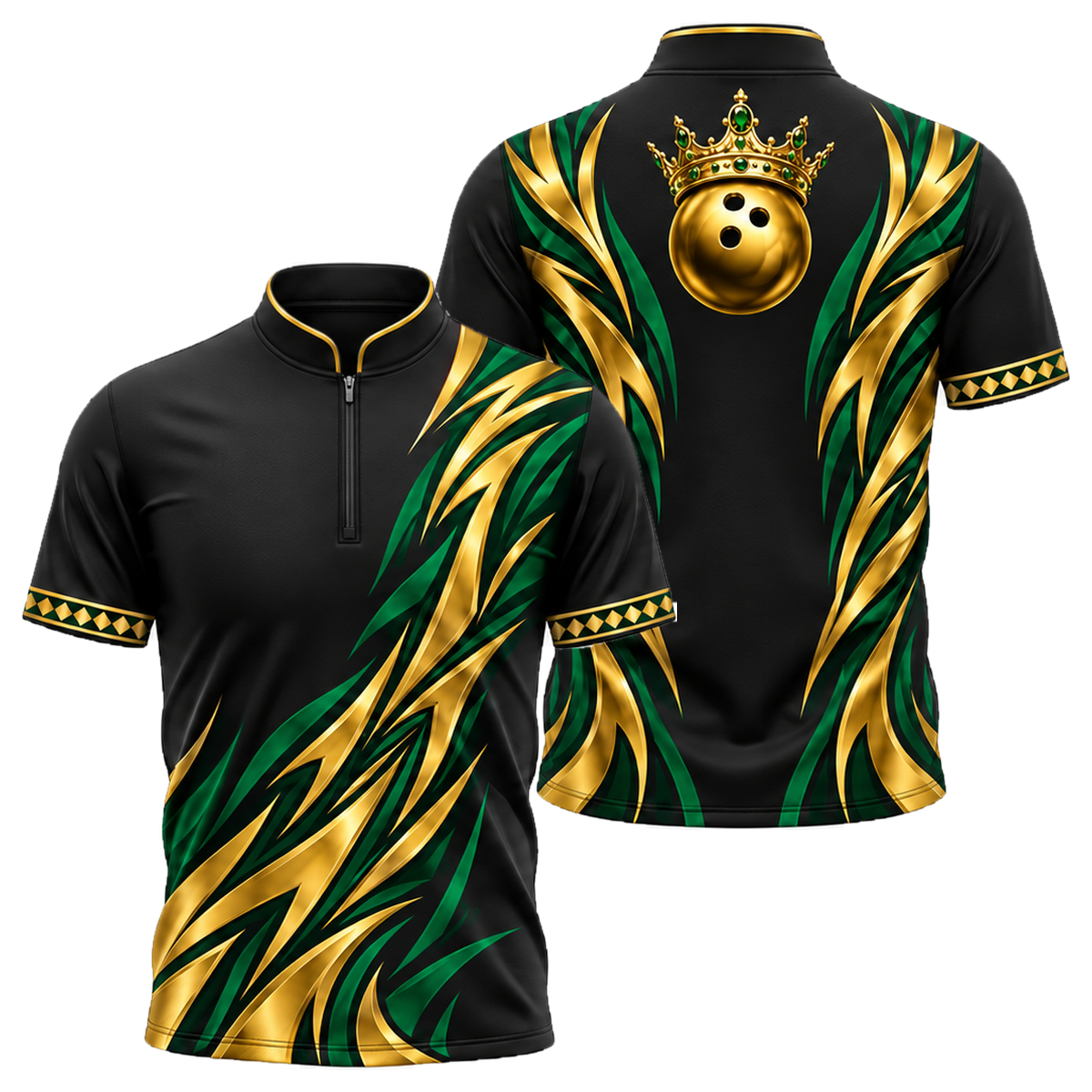 Golden Crown Tribal Bowling Jersey in Green & Gold