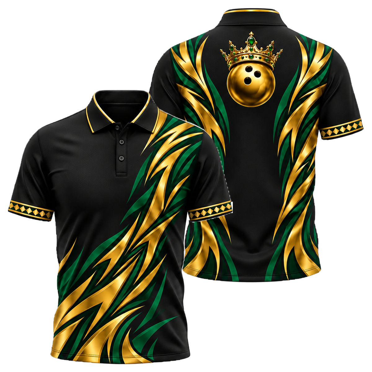 Golden Crown Tribal Unisex Polo in Green & Gold