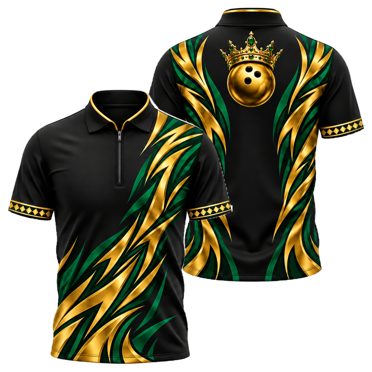 Golden Crown Tribal Quarter-Zip Polo in Green & Gold