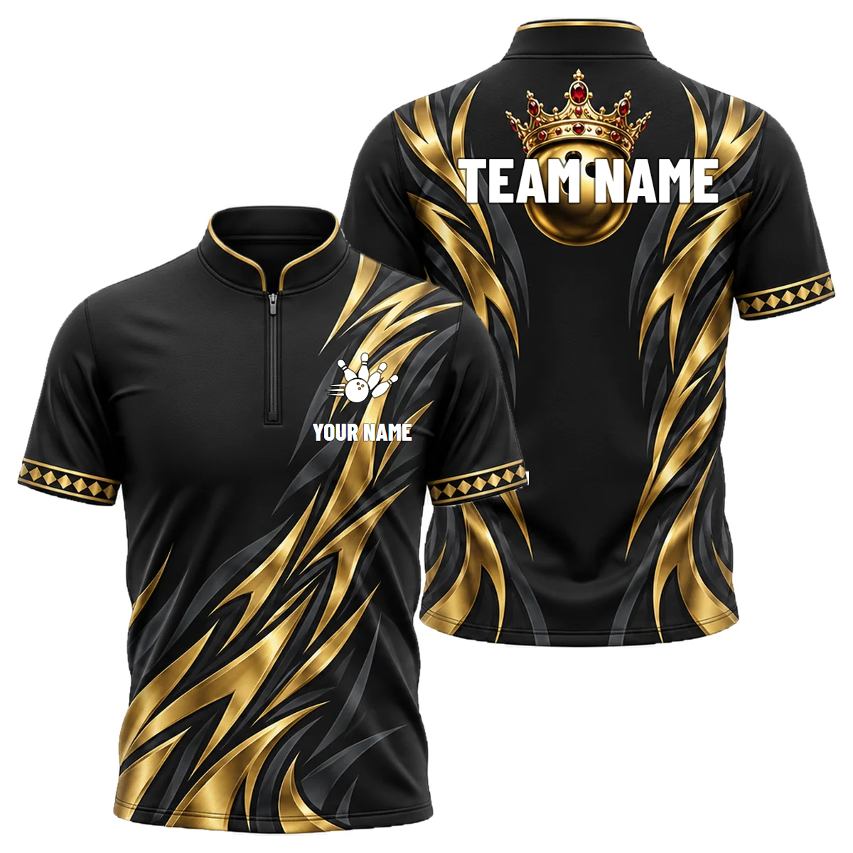 Golden Crown Tribal custom bowling shirt personalized with name and team name
