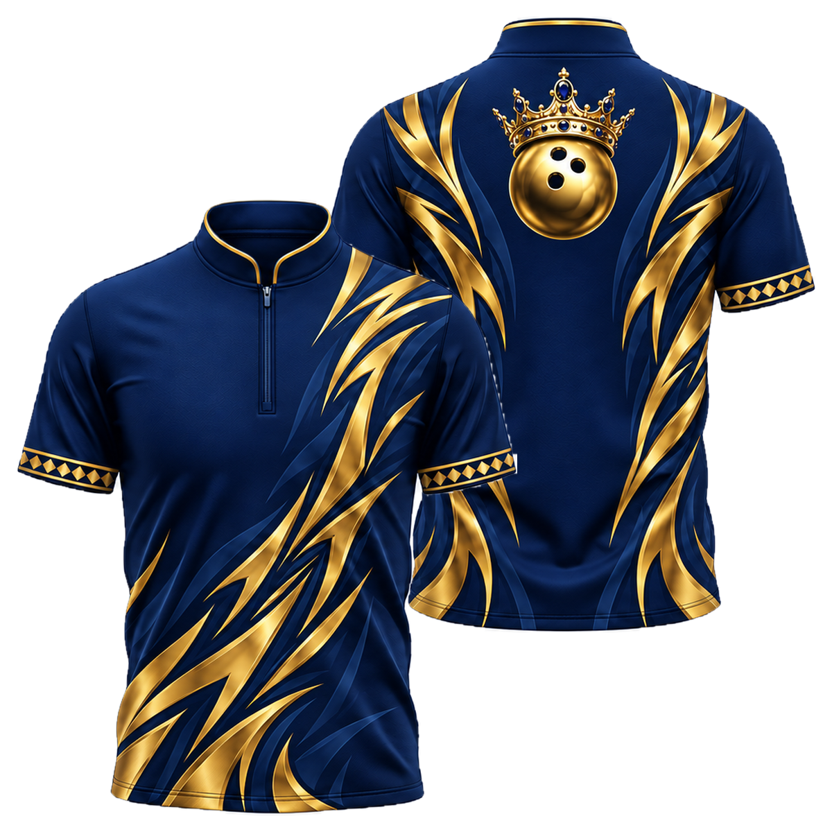 Golden Crown Tribal Bowling Jersey in Navy & Gold