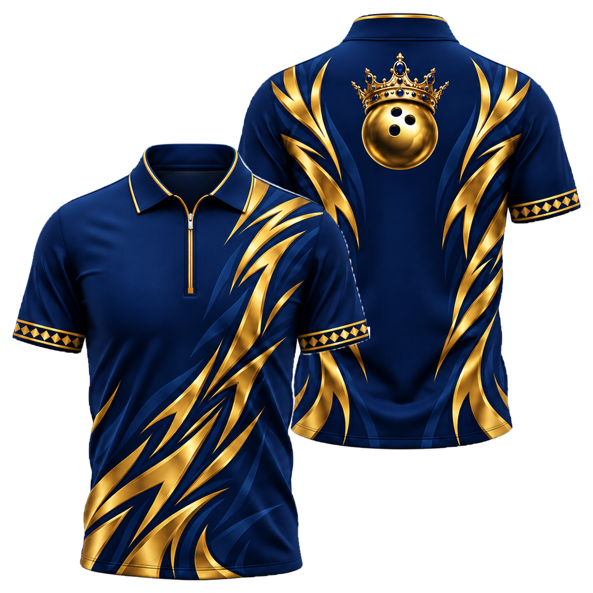 Golden Crown Tribal Quarter-Zip Polo in Navy & Gold