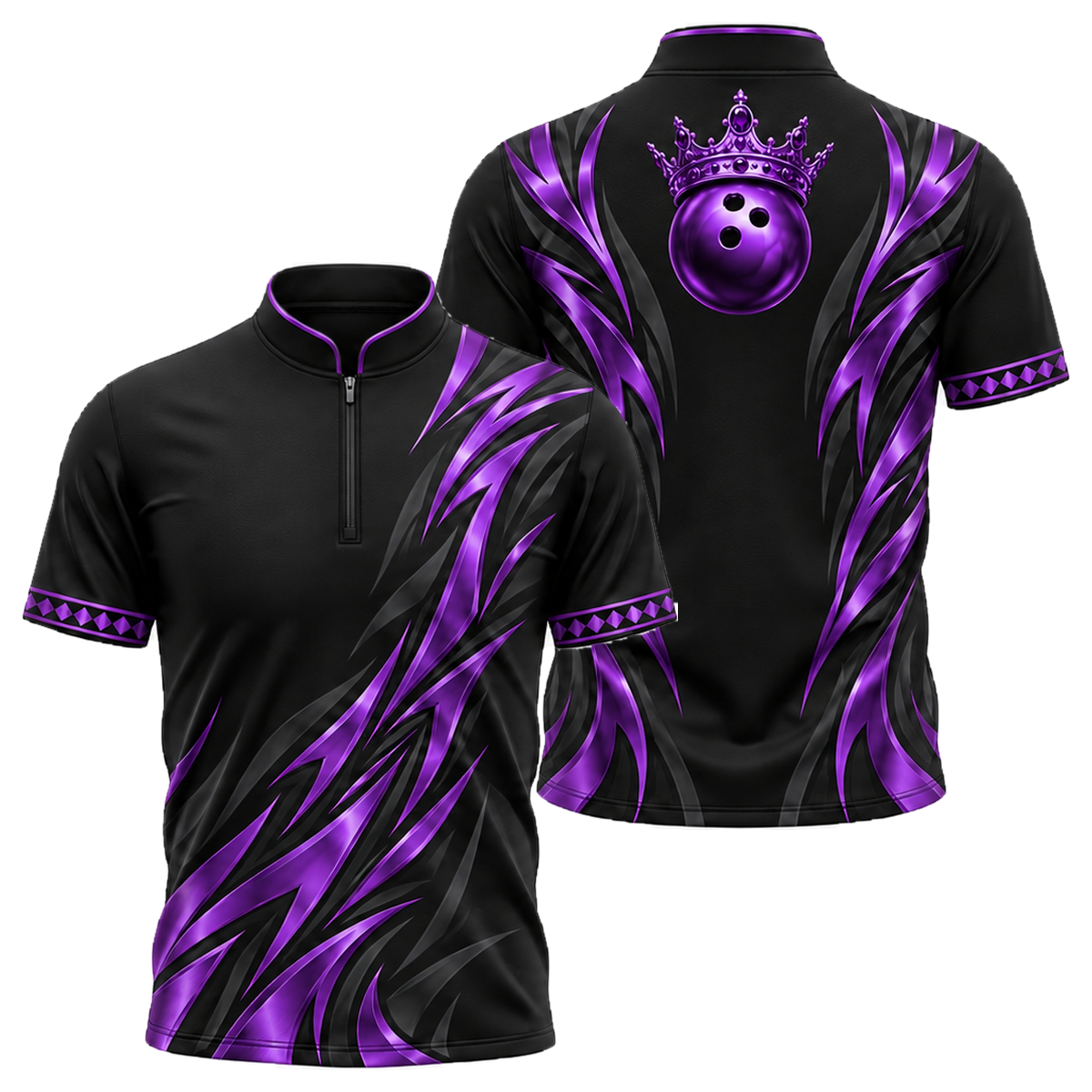 Golden Crown Tribal Bowling Jersey in Purple & Black