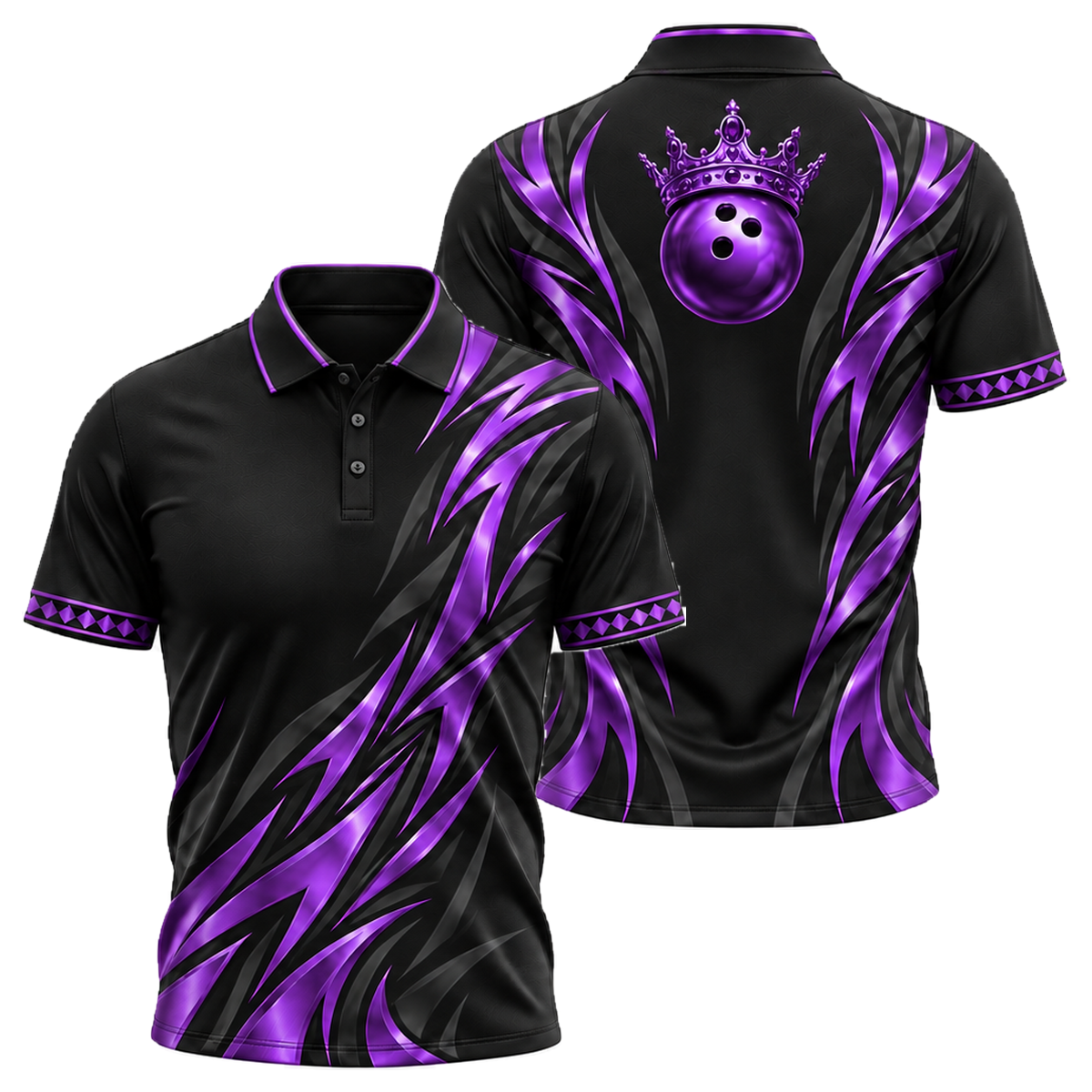 Golden Crown Tribal Unisex Polo in Purple & Black