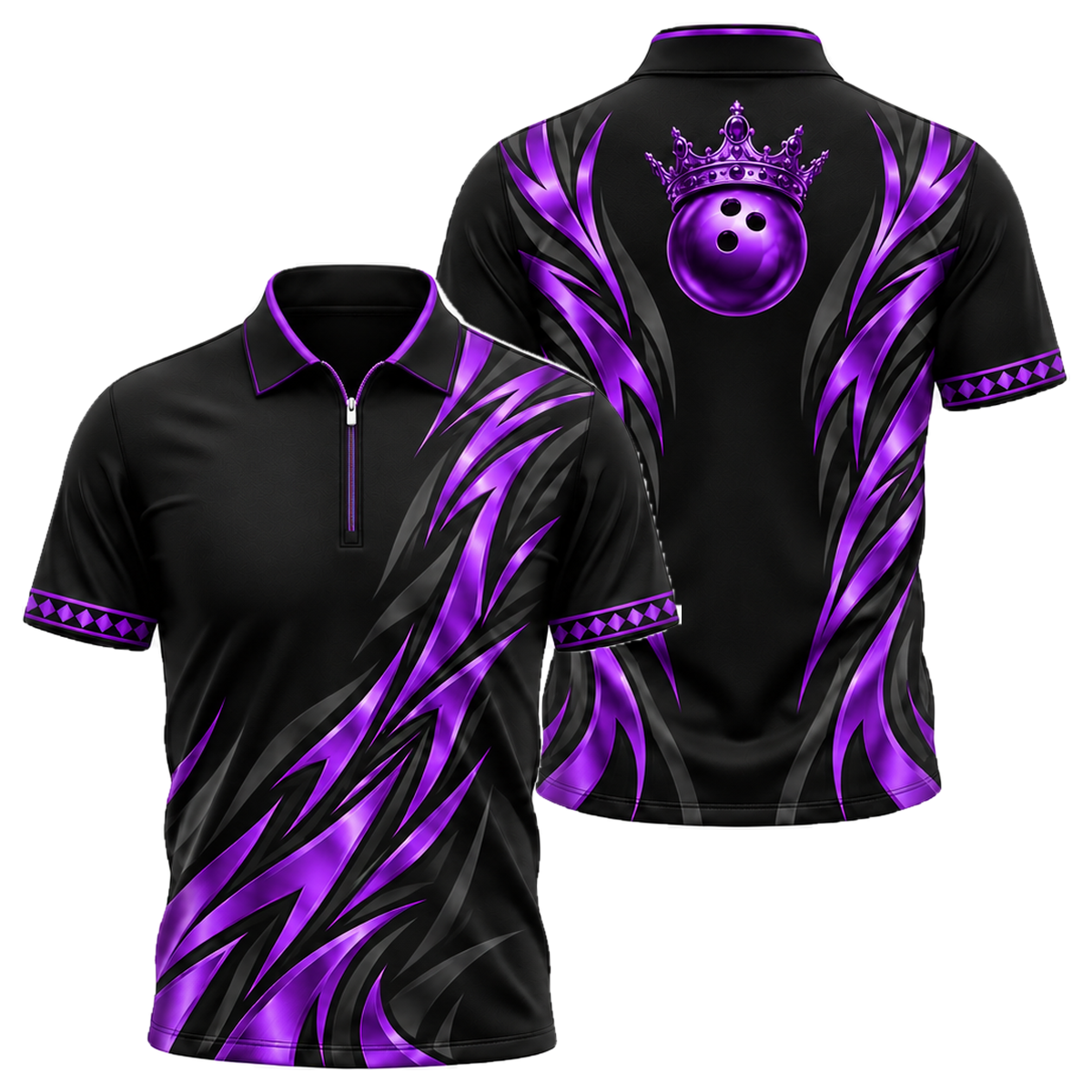 Golden Crown Tribal Quarter-Zip Polo in Purple & Black