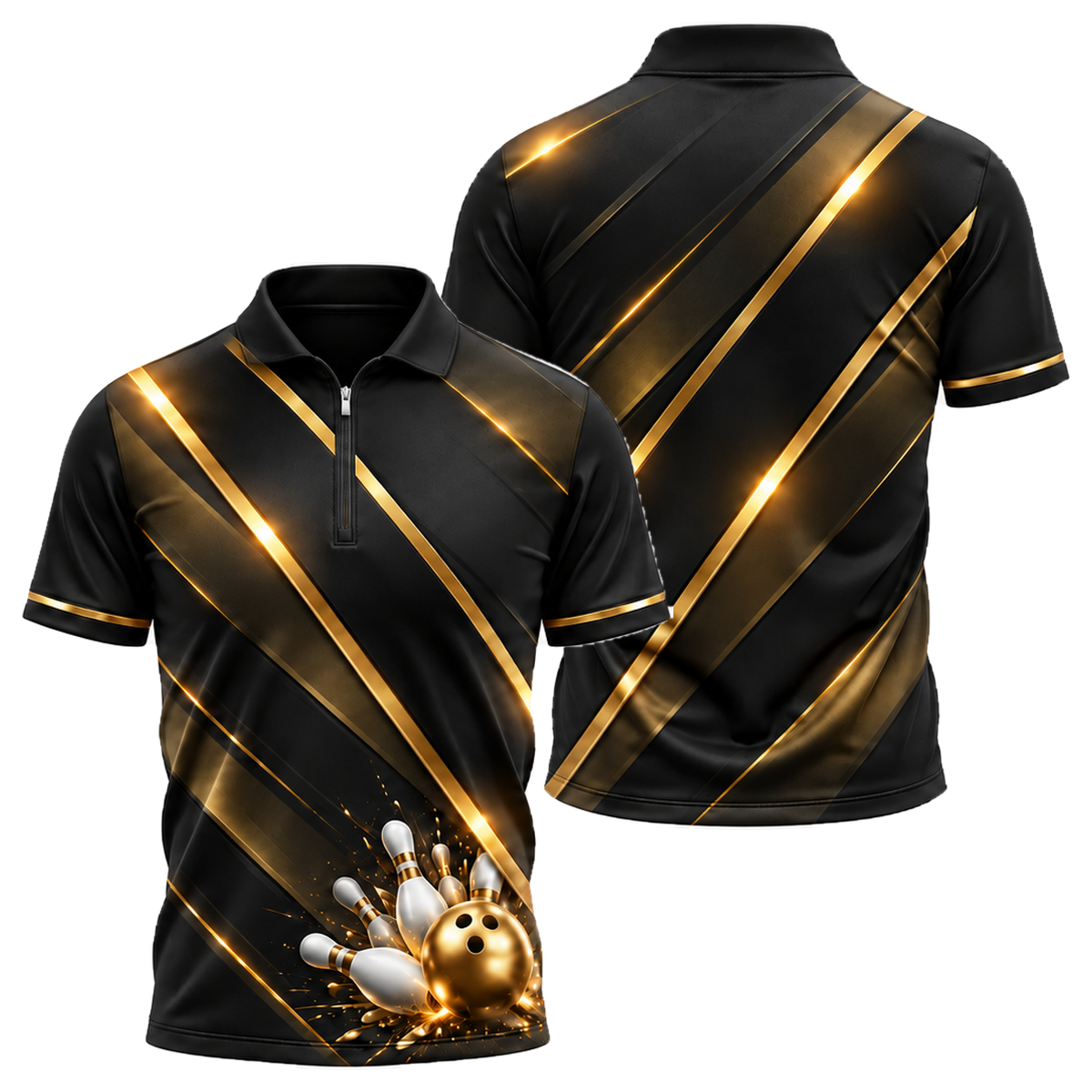 Gold Rail Navy Quarter-Zip Polo in Black & Gold