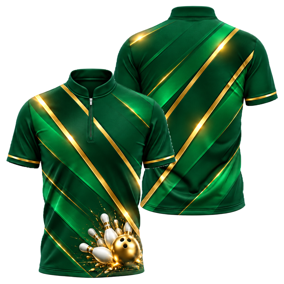 Gold Rail Navy Bowling Jersey in Green & Gold